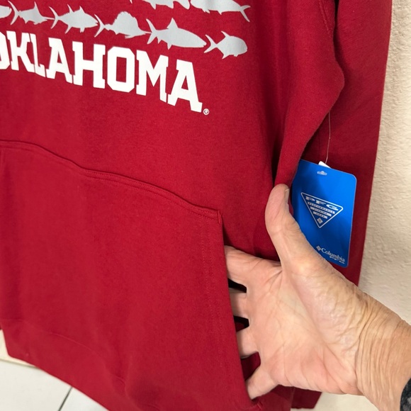 NWT Columbia PFG Oklahoma Fishing USA Flag Hoodie Red Pullover Men’s Size Large - Picture 4 of 13
